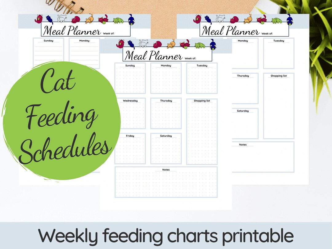 Weekly Cat Feeding Chart Printable by Jess Caticles Etsy