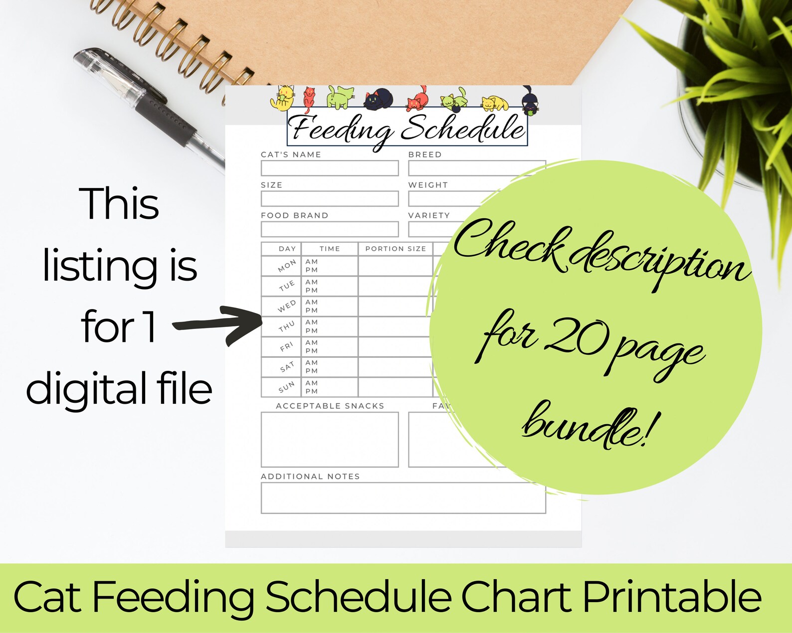 Cat Feeding Schedule Chart PDF Digital Download Printable US | Etsy