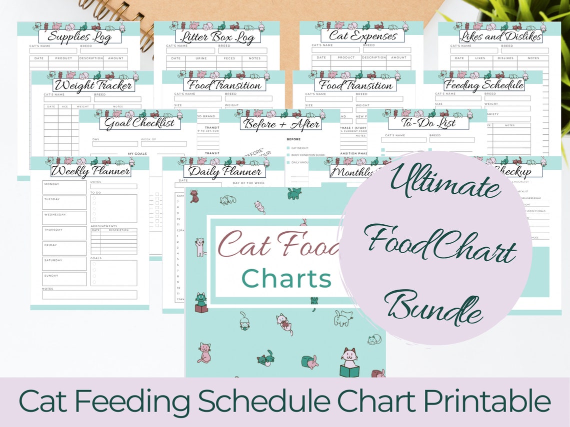 Cat Feeding Schedule Chart Food Transition Log Cat Food Etsy