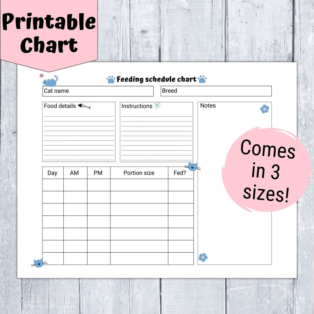 Cat Food PDF Chart Pet Food Schedule Cat Feeding Tracker Etsy