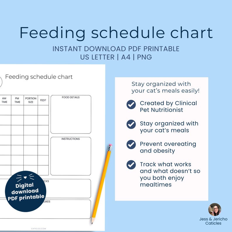 Cat Feeding Schedule Chart PDF Printable | US Letter, A4, PNG - Etsy