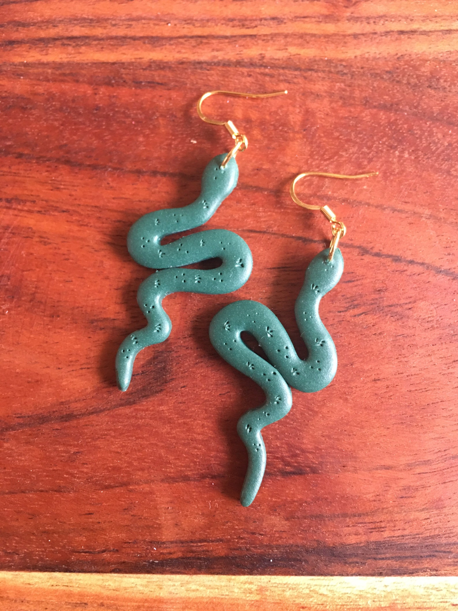 Basic snake earrings polymer clay earrings green snake Etsy