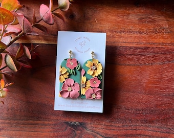 Handmade Floral Polymer Clay Earrings: Spring Green Botanical Jewelry