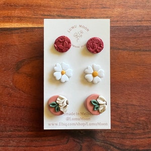Floral stud pack, floral studs, floral stud packs, polymer clay earrings, gifts for her, surgical steel, stud pack, handmade earrings