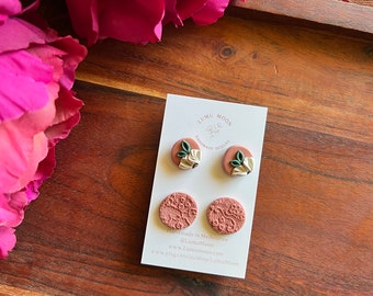 Floral stud pack, floral studs, floral stud packs, polymer clay earrings, gifts for her, surgical steel, stud pack, handmade earrings