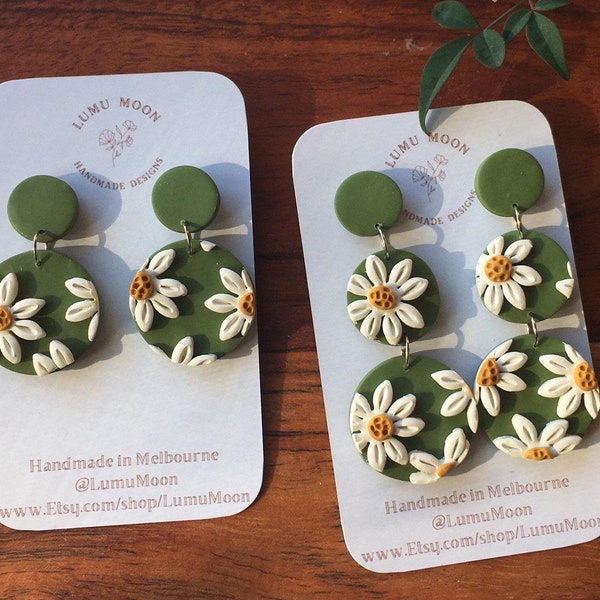 Daisy statement earrings | Cute bright daisy earrings | polymer clay earrings | white daisies nature botanical floral earrings