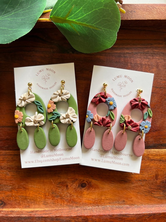 Floral statement Earrings, Polymer Clay Earrings, Floral Earrings, nature  inspired, flower earrings, Gifts for her