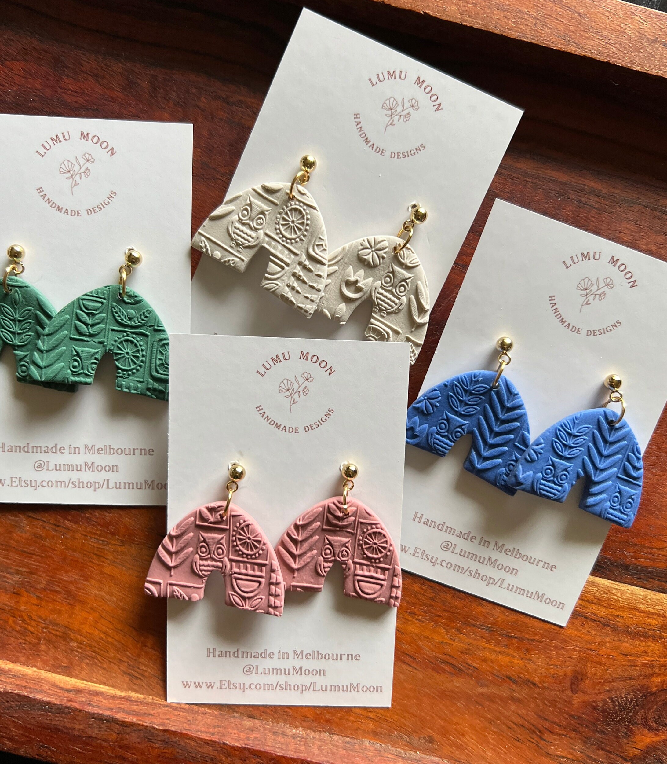 Statement Earrings, polymer clay earrings, scandi inspired, owl earrings, owl, scandi pattern, arch 