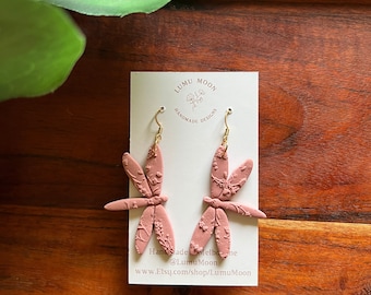 Floral Dragonfly Polymer Clay Earrings, Whimsical Statement Jewelry, gifts for her