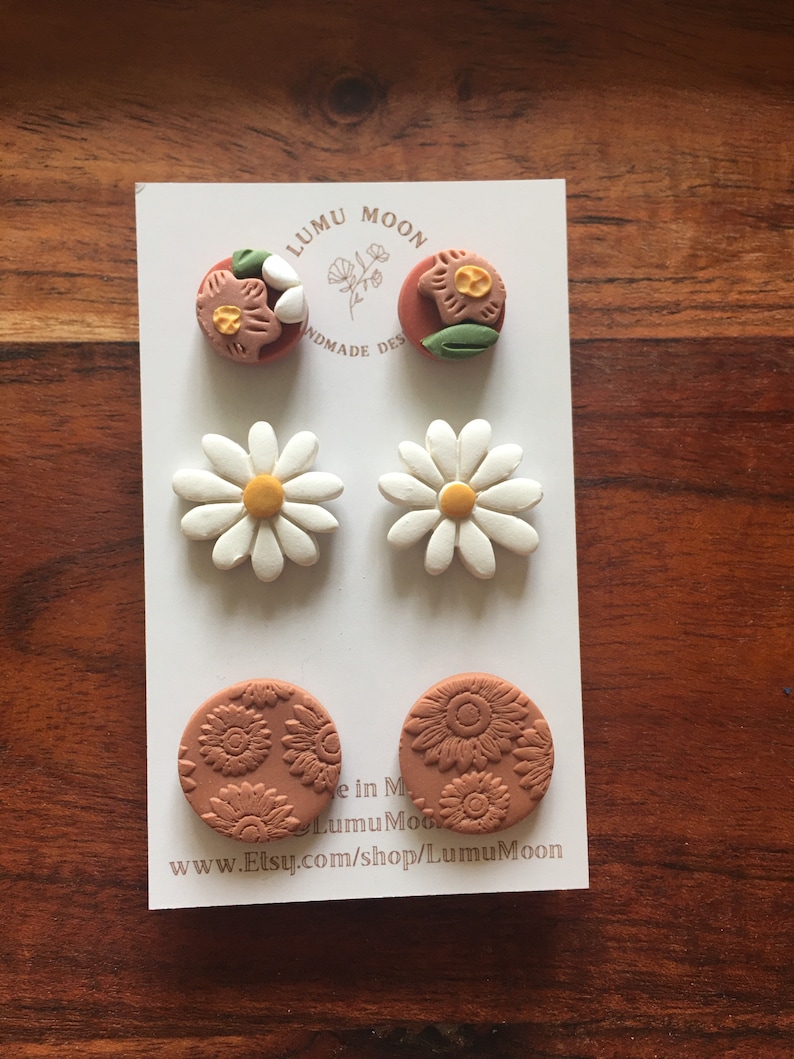 Earthy Floral stud pack polymer clay earrings  floral clay image 1