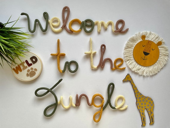 Safari themed Knitted wire signs - Safari nursery, Jungle nursery, nursery decor, welcome to the jungle, wild one