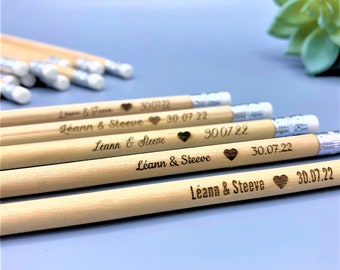 Personalized engraved wooden pencils, gift for guests, wedding, party, birthday, customizable