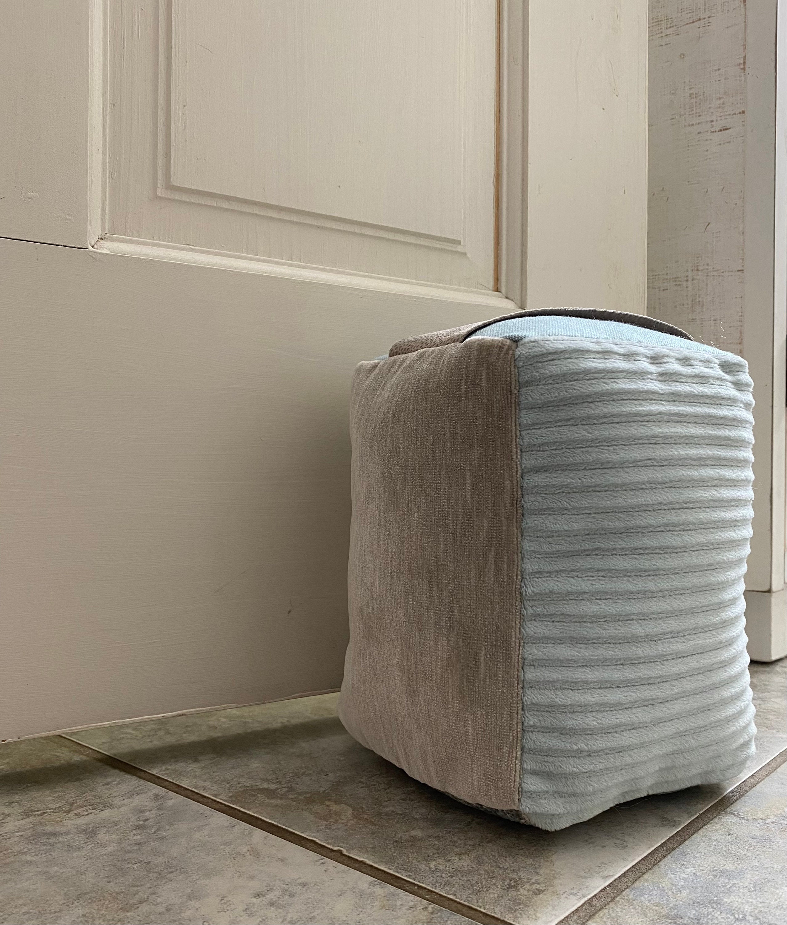 Filled Door Stop With Handle Light Blue Velvet Taupe Etsy