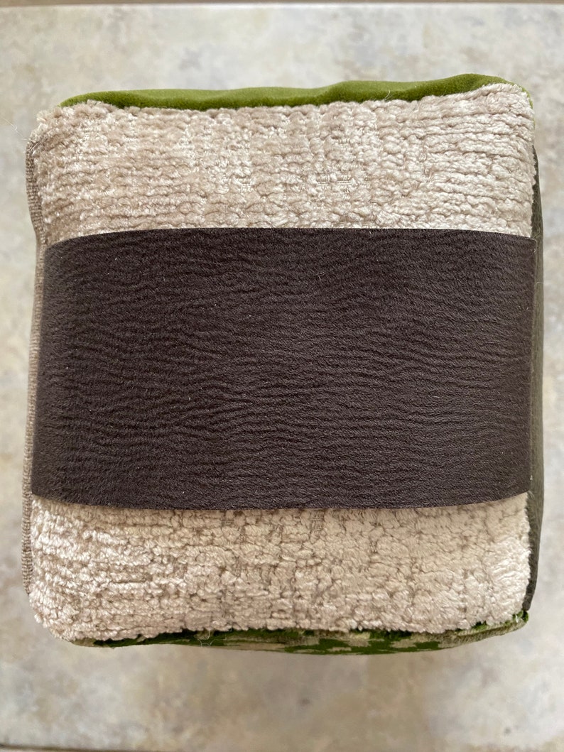 Filled Door Stop With Handle, Dark Green and Beige Velvet, Brown Velvet