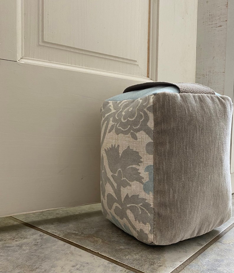 Filled Door Stop With Handle Light Blue Velvet Taupe Etsy