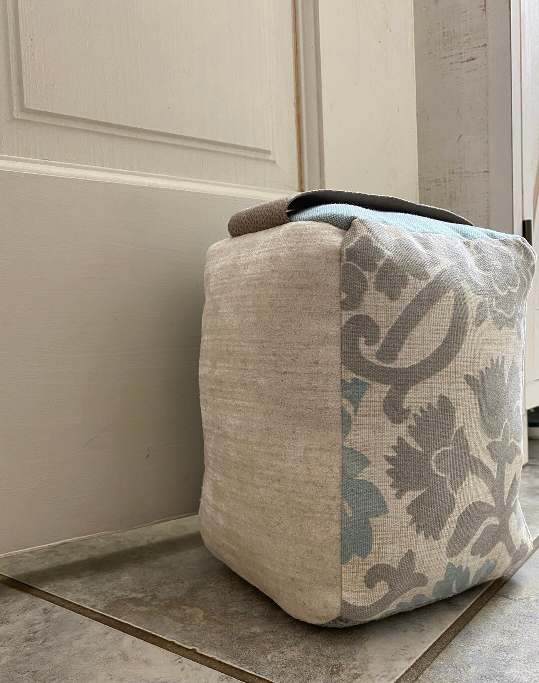 Filled Door Stop With Handle Light Blue Velvet Taupe Etsy