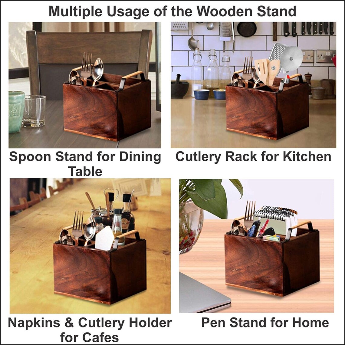 Cutlery Holder Spoon Stand for Dining Table Wooden Etsy