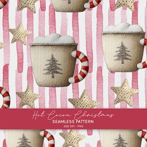 Hot Cocoa Digital Paper, Cozy Winter Drinks Pattern, Warm Brown Aesthetics, Coffee Shop Background.