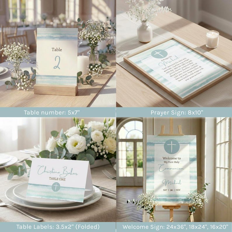 First Holy Communion Bundle Editable Canva Template, Catholic Party Set ...