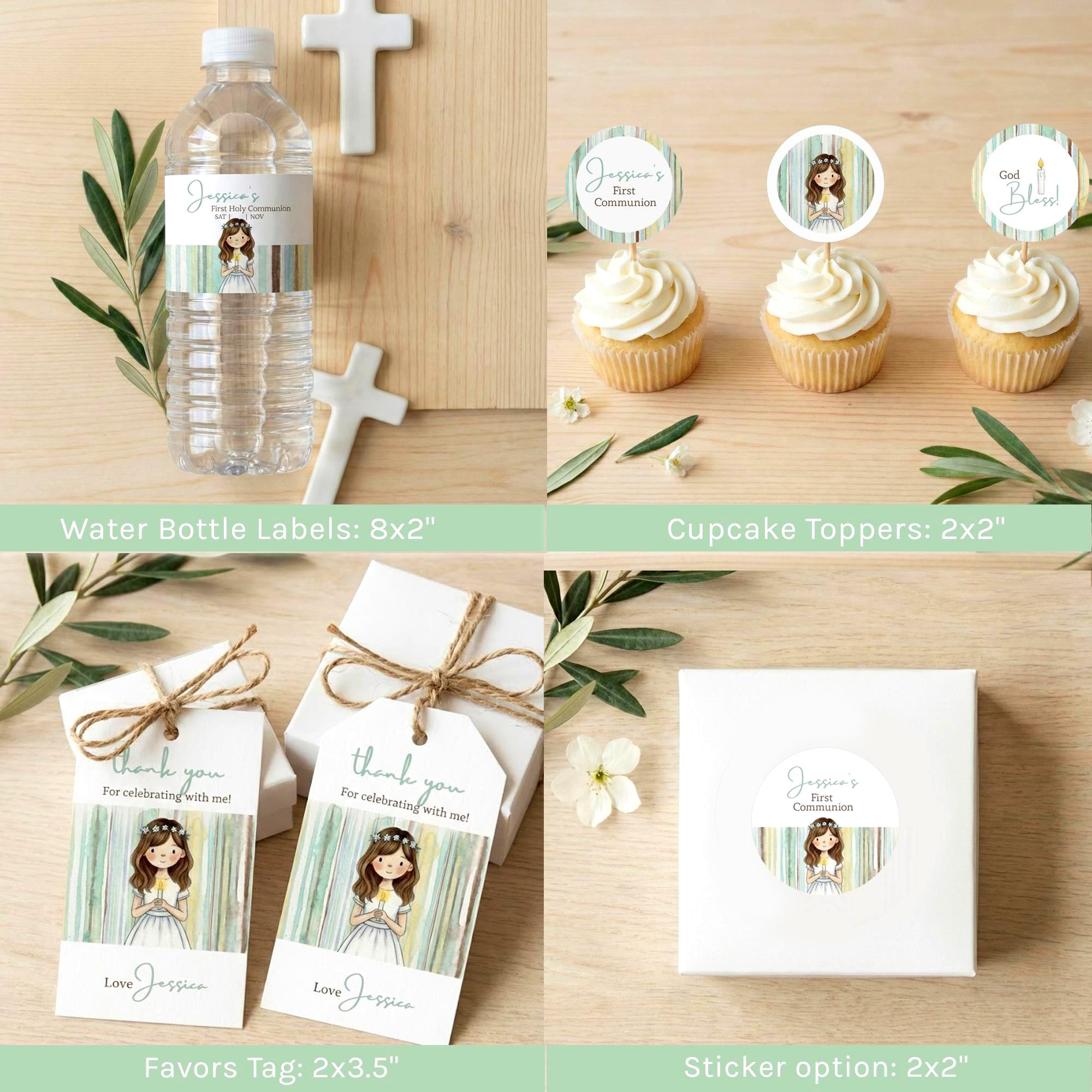 Watercolor First Holy Communion Bundle, 12 Editable Canva Templates, 9 ...