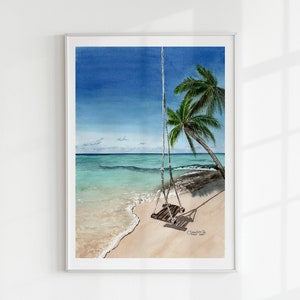 Tropical Paradise Watercolor Print | Downloadable Beach Art for Home Decor | Art to download