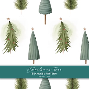 Watercolor Christmas Tree Seamless Pattern, Evergreen Forest Digital Paper, Festive Fabric Design, Whimsical Holiday Background