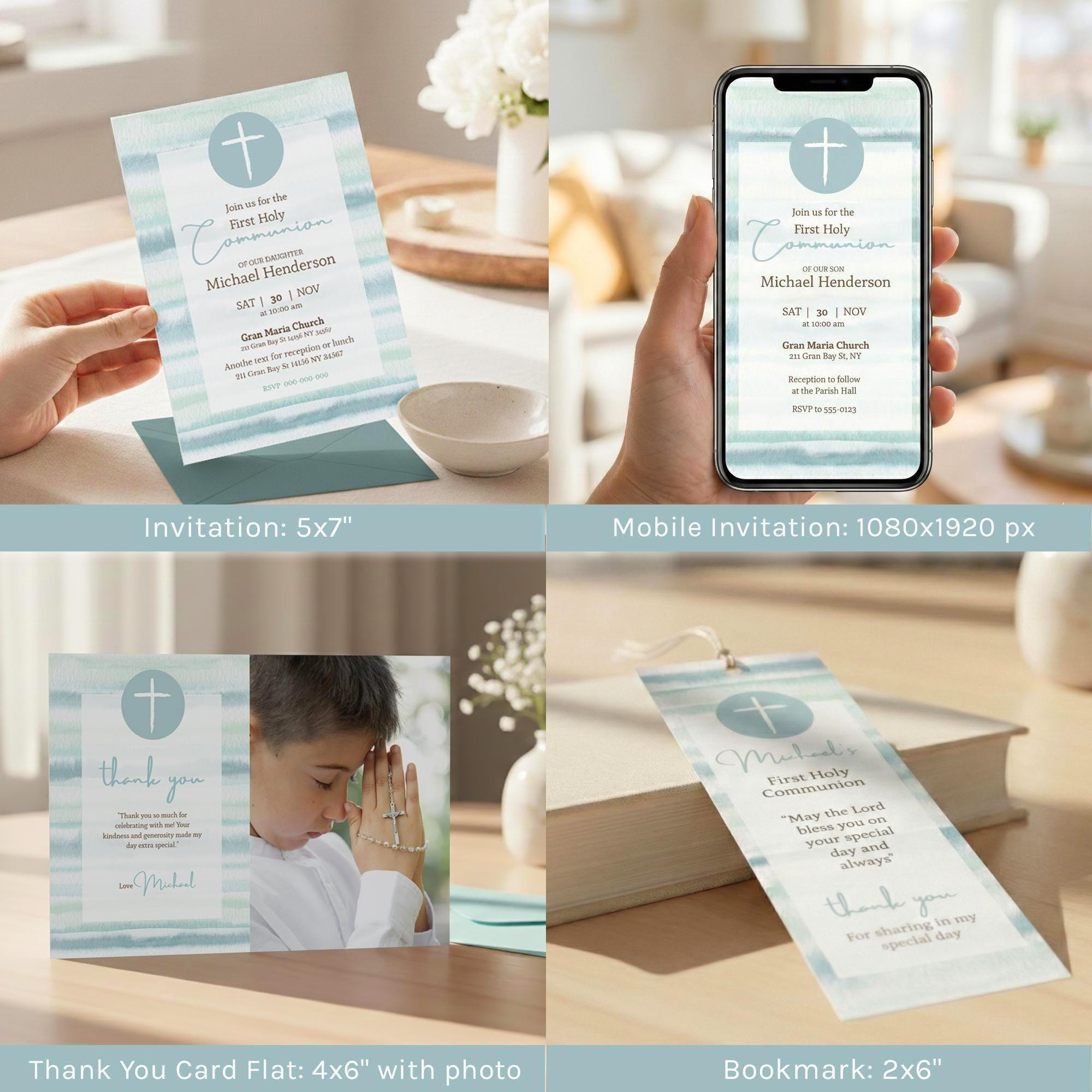 First Holy Communion Bundle Editable Canva Template, Catholic Party Set ...
