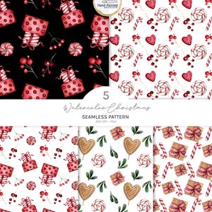 Christmas Seamless Pattern, Gingerbread Digital Paper, Candy Cane Background, Winter Wrapping Paper