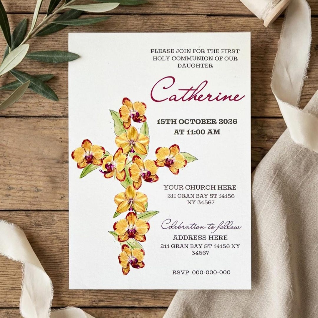 Editable First Holy Communion Invitation Girl, Canva Template, Girls ...