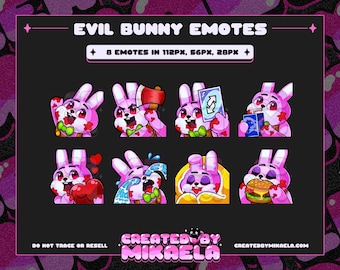 Schattige roze horrorhaas-emotes voor Twitch, YouTube en Discord: konijn-emotes, Silent Hill-emotes, horror-emotes