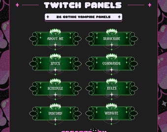 Vampire Goth Panels  — 26x Green Twitch Assets (Digital Download)
