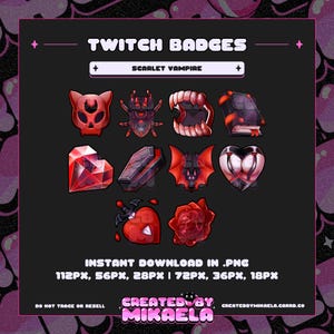 Scarlet Vampire Twitch Sub Badges: 10 Gothic Emotes (Digitaler Download)