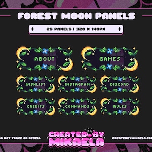 Forest Moon Magic Pixel Twitch Panels, 25 Twitch Panels, Cute Stream Aesthetic, Twitch Streamer, Pixel Art Stream Panels, Celestial Panels