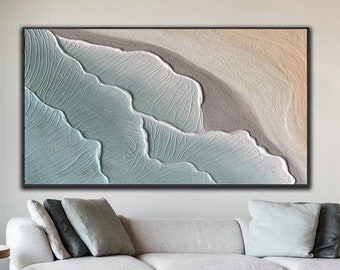 Pintura al óleo sobre lienzo con textura de paisaje marino, mural original del mar, mural abstracto del sol de la playa, pintura grande para