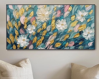 Original Hand-Painted Oil Painting Abstract Floral Art Textured Knife Canvas Living Room Decor Bedroom Wall Art Modern Vintage Botanical