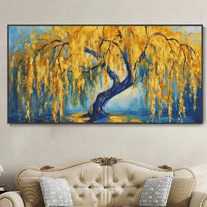 3D Textured Tree Oil Painting Sunset Gold Canvas Art Hand Landscape Floral Wall Decor Nature Plant Life Tree Modern Home Decor Palette Knife