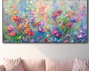 Abstract Floral Oil Painting Colorful Large Wall Art 3D Thick Texture Knife Hand Texture Canvas Living Room Decor Wall Decor Hanging Modern