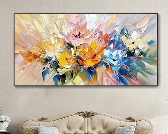 Abstract Flower Hand Canvas Oil Painting Original Living Room Wall Art Modern Fashion Floral Landscape Gift For Her Artworks Christmas Gift