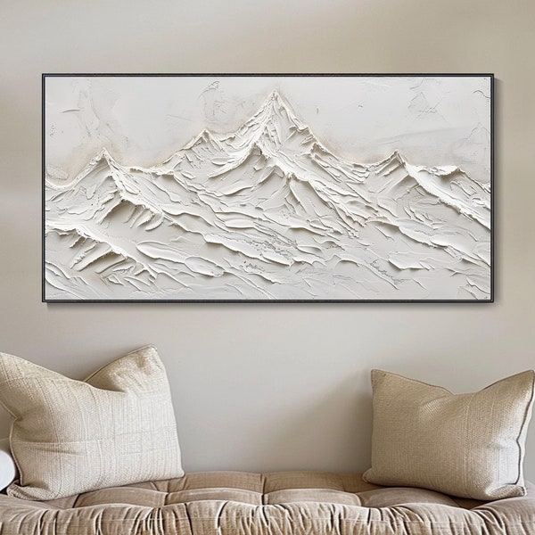 Peinture à l'huile abstraite de paysage montagneux originale Couteau texture épaisse Montagnes blanches Décoration murale de tête de lit