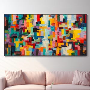 Large Abstract Colorful Canvas Oil Painting 3D Textured Wall Art Modern Palette Knife Oil Painting Vibrant Canvas Art For Living Room