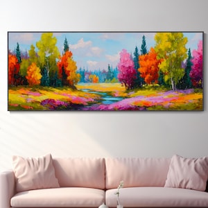 Abstrakter Wald auf Leinwand Farbige 3D Original Natürliche Texturen Wandgemälde Herbstbäume Natürliche Pastoral Kunst Wohnzimmer Dekoration