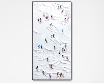 Original Ski-Gemälde, strukturierte Wandmalerei, Skifahren Malerei, benutzerdefinierte Leinwand Wandkunst, personalisierte Geschenke