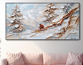 Original Framed 3D Skiing Sport Art Skiing Enthusiast Gift Textured Wall Art Personalized Present Ski Board Extreme Sports Painting