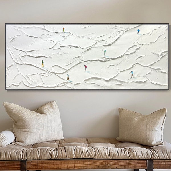 Peinture à l'huile originale paysage de golf Texture épaisse Art sur toile Déco murale Cadeau personnalisé golfeur Lignes blanches Œuvre