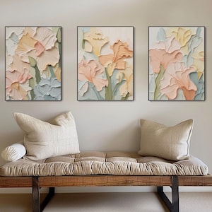 3D Original Floral Painting on Canvas Cream Textured Wall Art Abstract Floral Art Living Room Wall Art Gift for Her Daisy Floral Painting