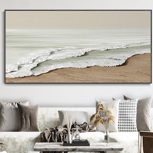 White Sea Waves Decor Oil Painting, Large Wall Hand Painted Texture Sea Landscape Painting, Home Decor Painting On Canvas, Fashion Wall Art image 1