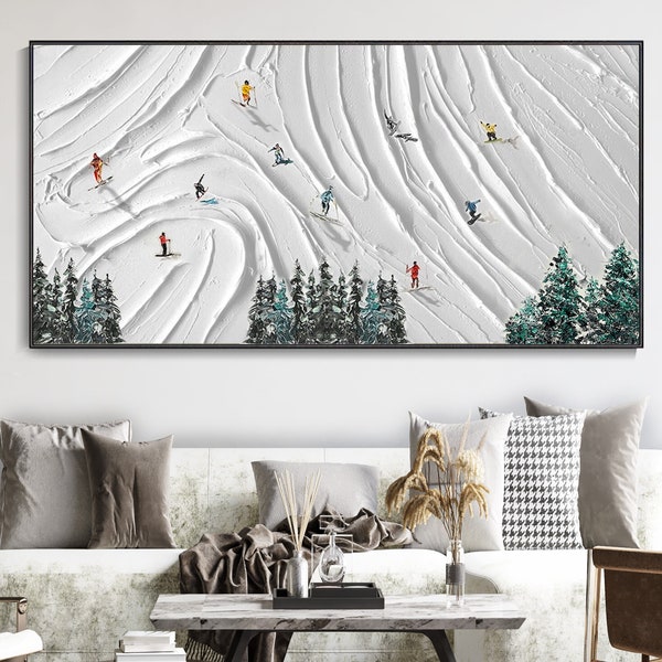 Original encadré 3D Art de sport de ski Style de plâtre Art mural texturé Cadeau personnalisé Cadeau pour skieur Peinture de planche de ski