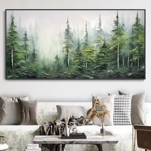 Abstract Landscape Hand Oil Painting Green Forest Plant Painting, Living Room Decor Painting Fashion Art tree Custom Painting Christmas Gift