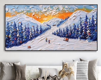 Original gerahmt 3D Ski Sport Kunst Textur Wandkunst Personalisiertes Geschenk Geschenk für Skifahrer Weißes Snowboard Malerei Skifahrer