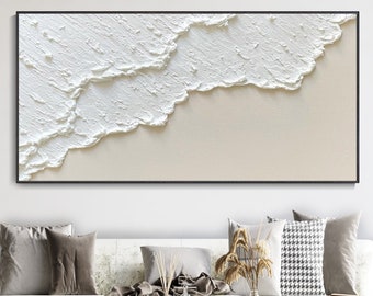 3D Weiß Minimalistisches Strandgemälde Textur Wandbild Leinwand Ozeanwellenbild Wabi-Sabi Wandbild Wohnzimmermalerei Modische Dekoration